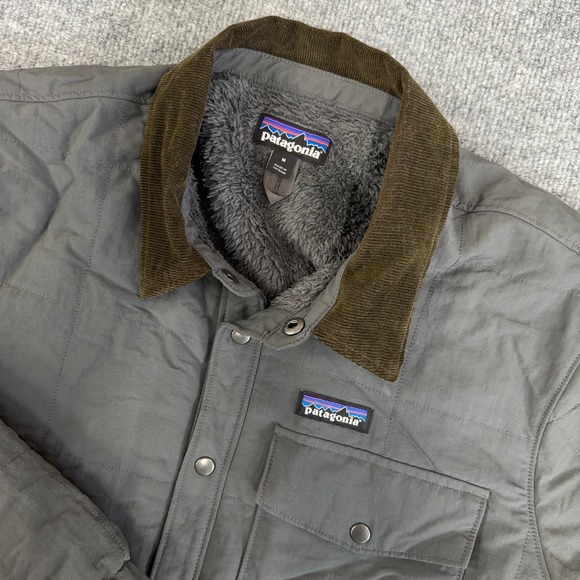 Patagonia Shirt Jacket Mens Medium Gray Fleece Lined Isthmus Quilted Shacket - Picture 3 of 10